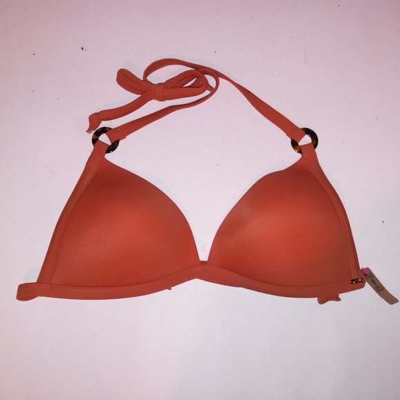 Victoria Secret PINK Swim Bikini Top Large Ginger Solid Halter Lightly Padding W - Picture 1 of 10